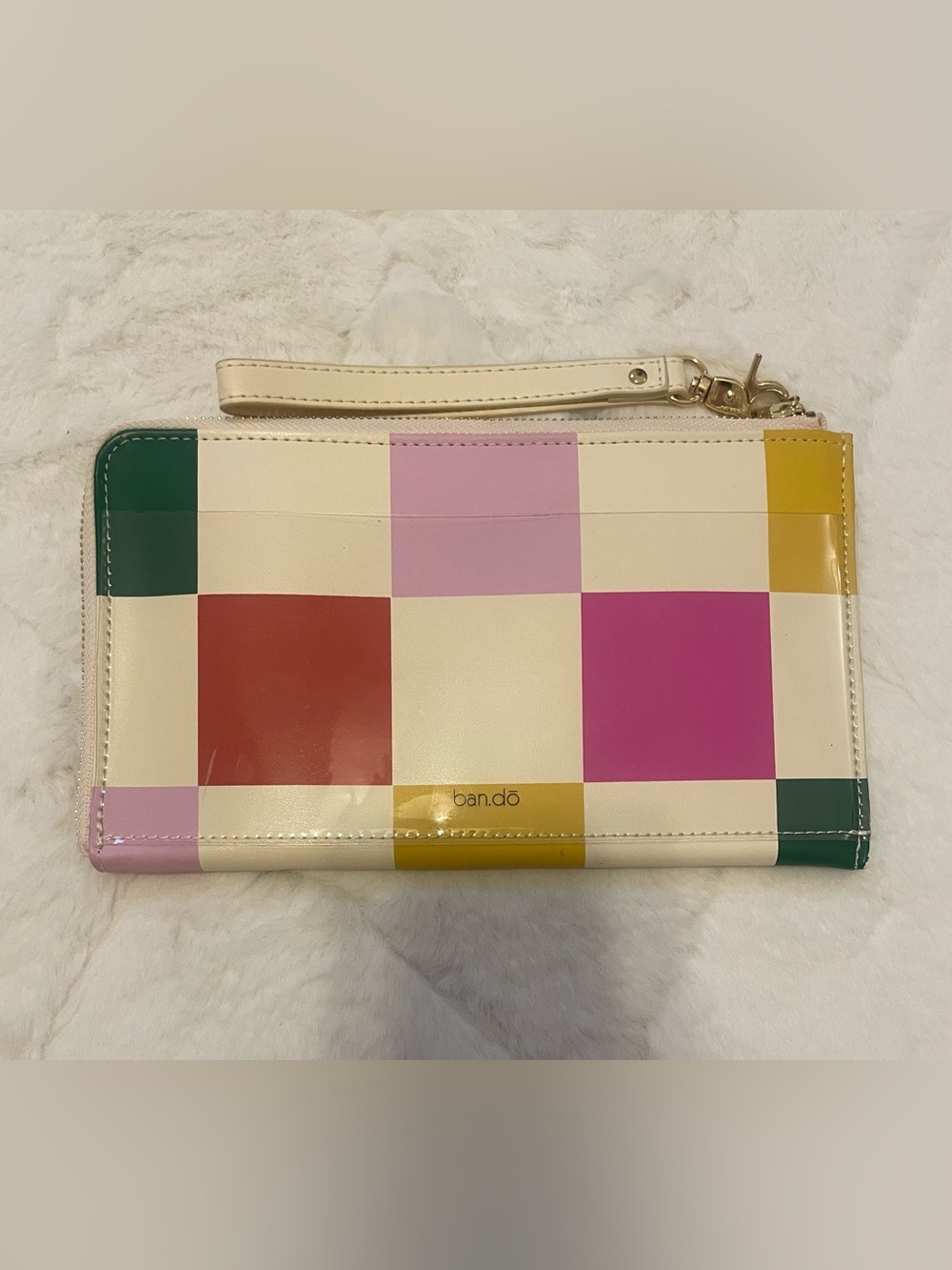 ban.do Cream Checkered Wristlet with Pink, Red, Green & Yellow Blocks